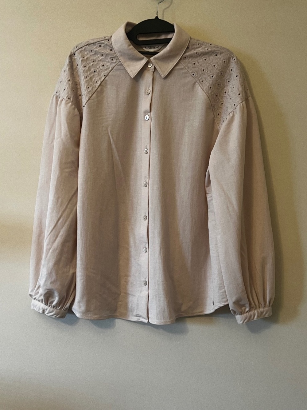 Northern Reflections Medium Eyelet Shoulder Button Front Blouse - White Clay